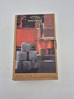 Studio Mercantile 10-Piece Whiskey Stone Set for Cocktails Travel Pouch NIB